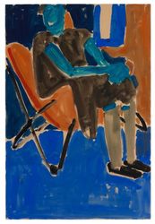 Blue Woman on Orange Butterfly Chair