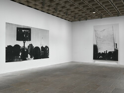 Installation view of Screen, 1996 and We’re Black and Strong